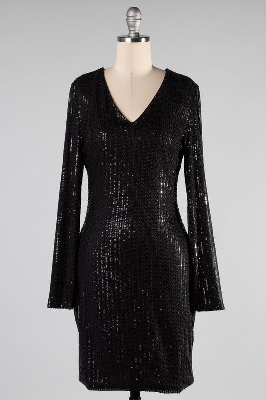 SEQUIN VNECK DRESS