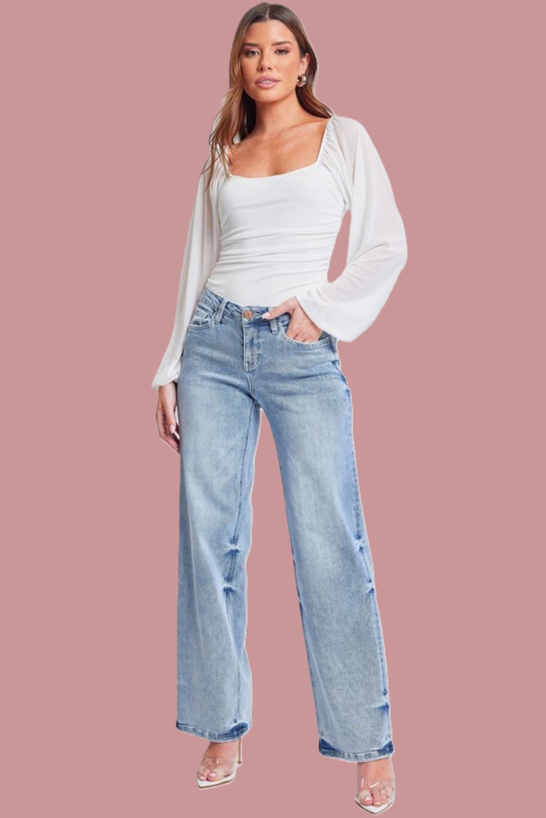 MIDE RISE WIDE LEG JEANS