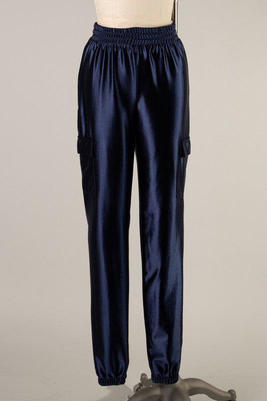 Satin Straight Leg Cargo Pants