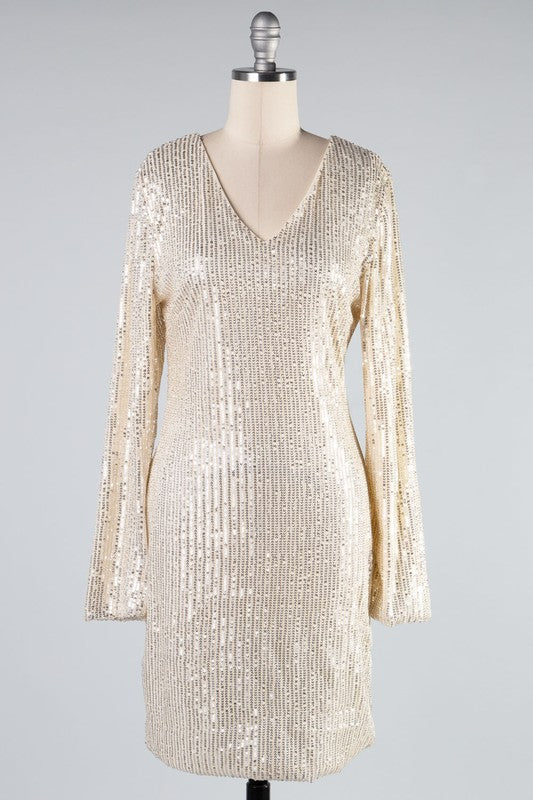 ROBE À SEQUINS COL EN V