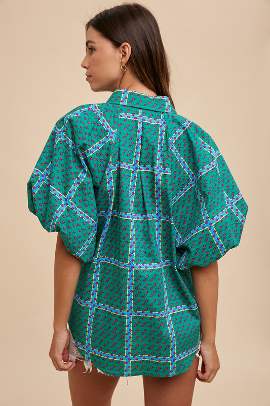 BLOUSE À MANCHES BULLES GÉOMÉTRIQUES