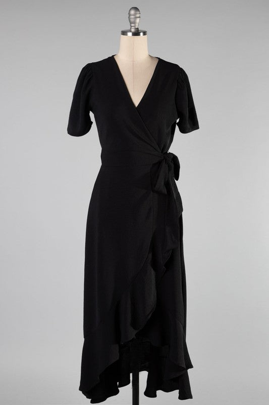 Robe midi cache-cœur unie