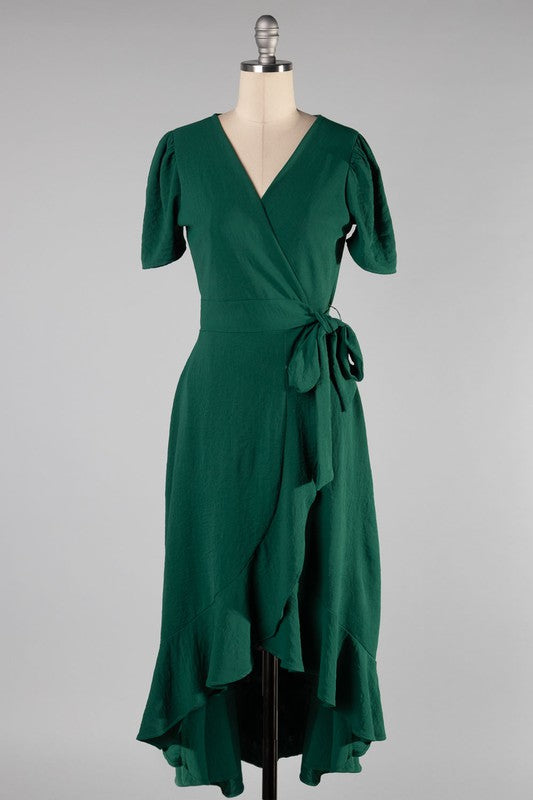 Robe midi cache-cœur unie