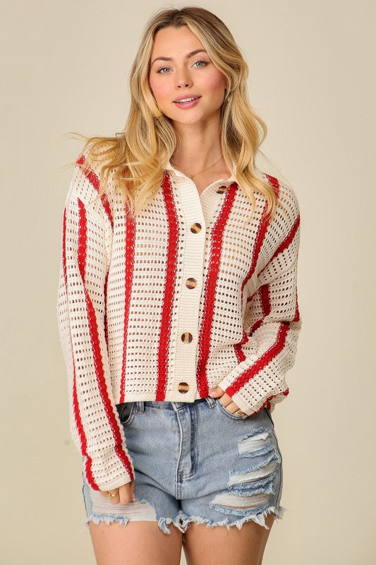 CROCHET BUTTON DOWN SWEATER TOP