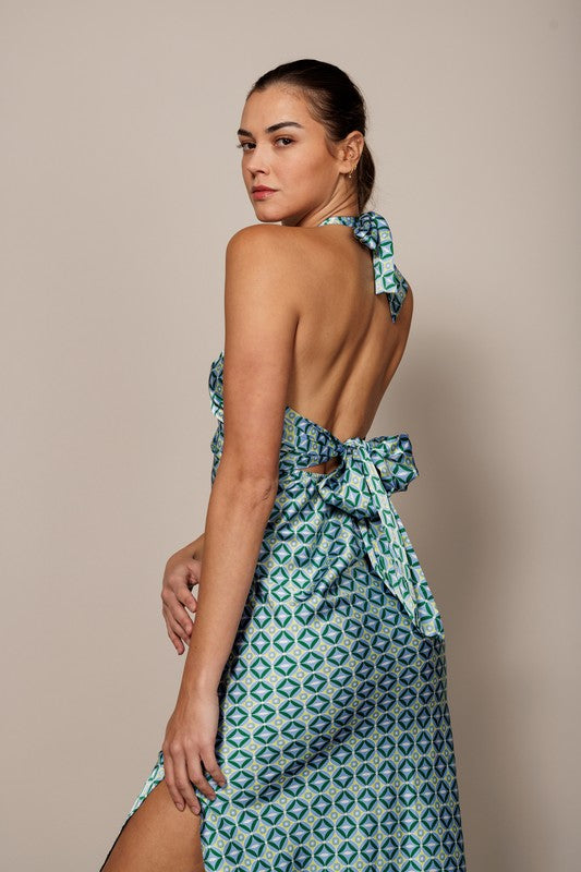 SATIN HALTER MIDI DRESS