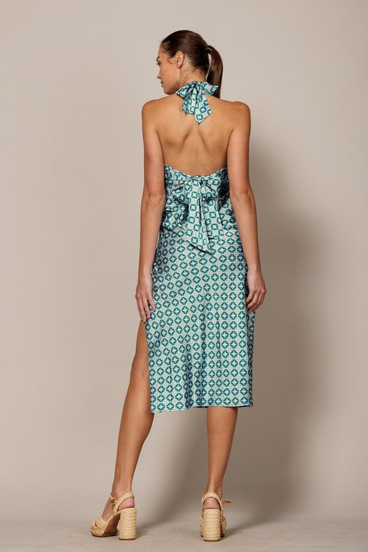 SATIN HALTER MIDI DRESS