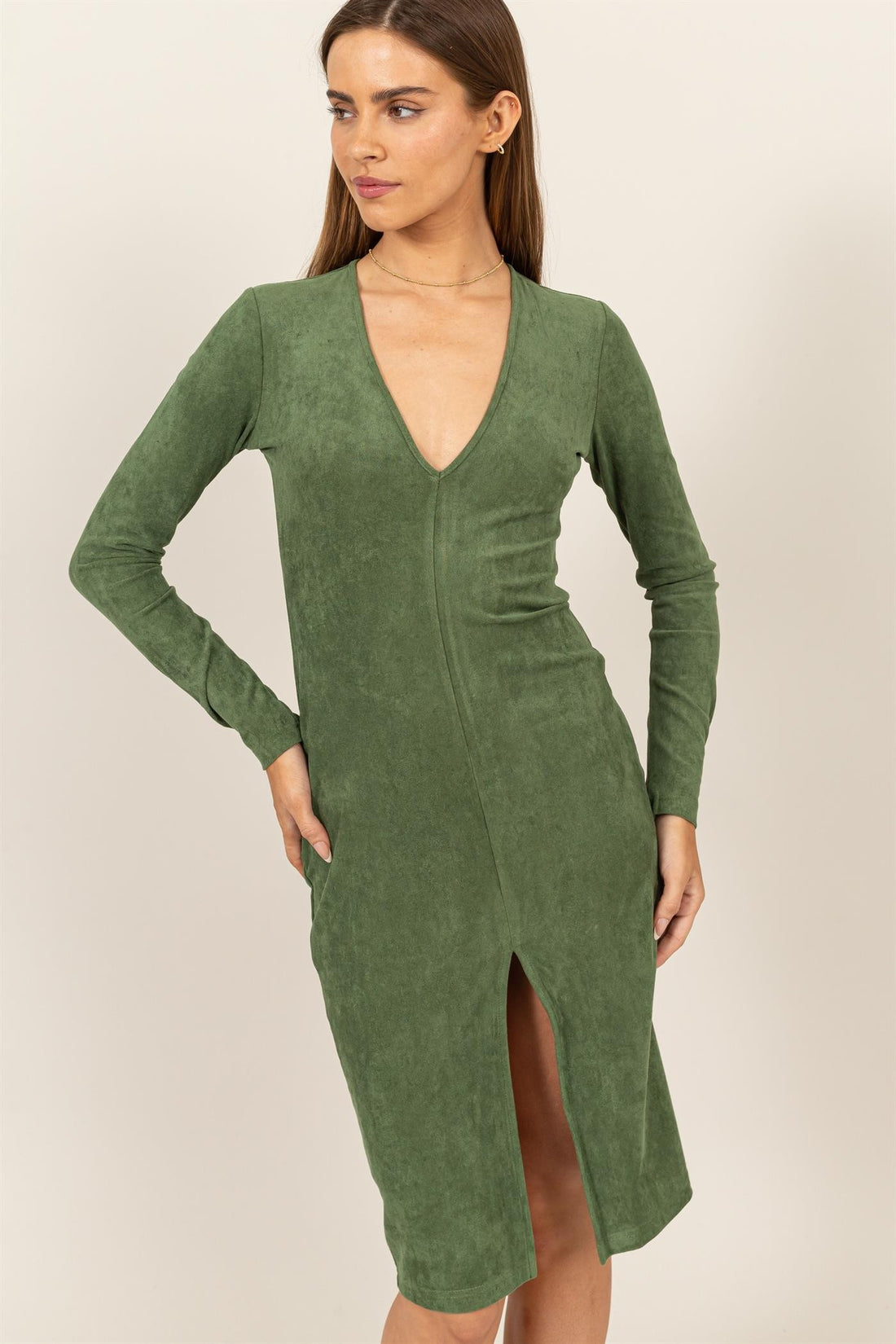 ROBE MIDI FENDUE EN DAIM EXTENSIBLE