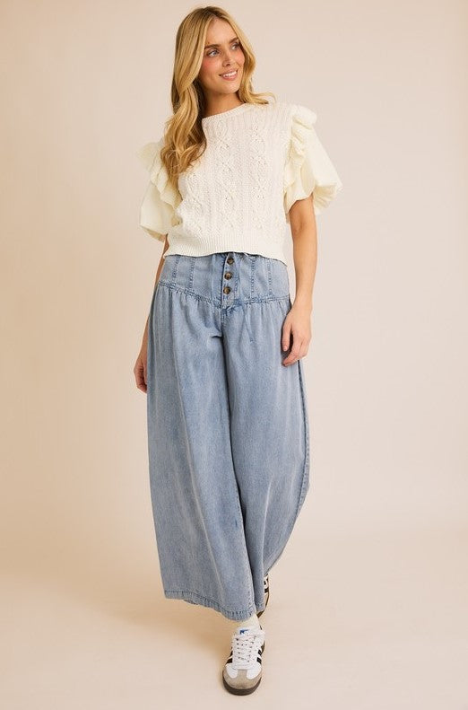 BUBBLE RUFFLE SLEEVE DETAIL SWEATER