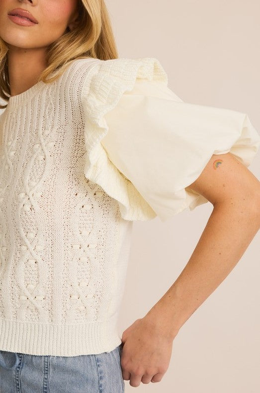 BUBBLE RUFFLE SLEEVE DETAIL SWEATER