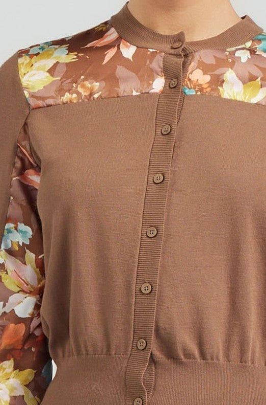 FLORAL PRINT ACCENT CARDIGAN