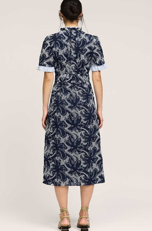 EMBROIDERY V-NECK MIDI DRESS