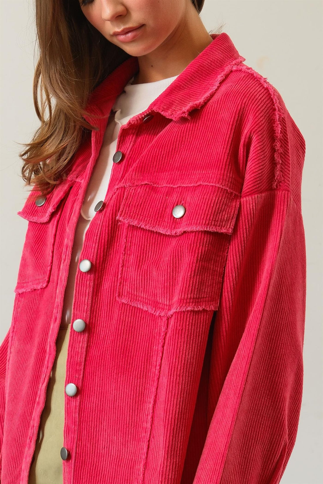 WASHED CORDUROY FRAYED SHACKET