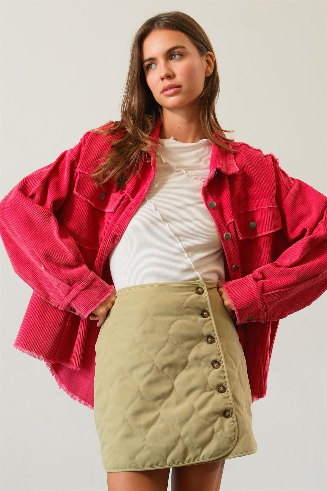 WASHED CORDUROY FRAYED SHACKET