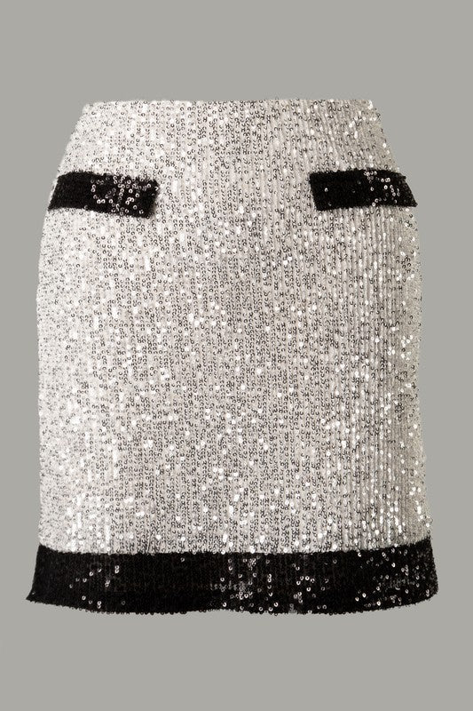 COLOR CONTRAST SEQUINS SKIRT
