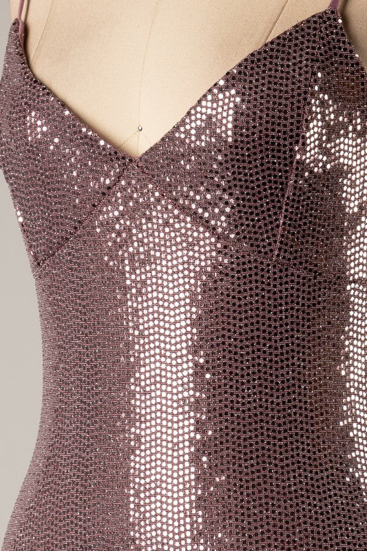 Sleeveless sequin midi bodycon dress with slit