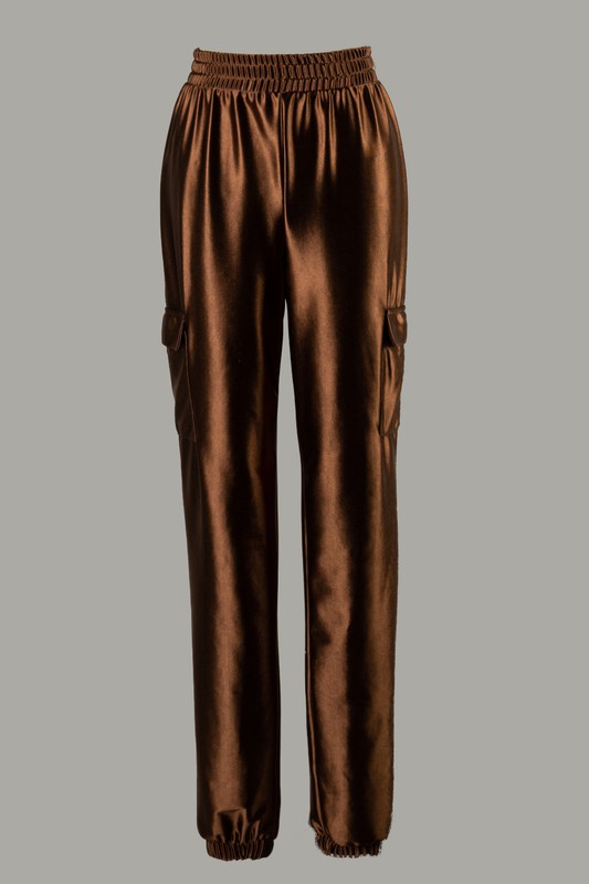 Pantalon cargo droit en satin