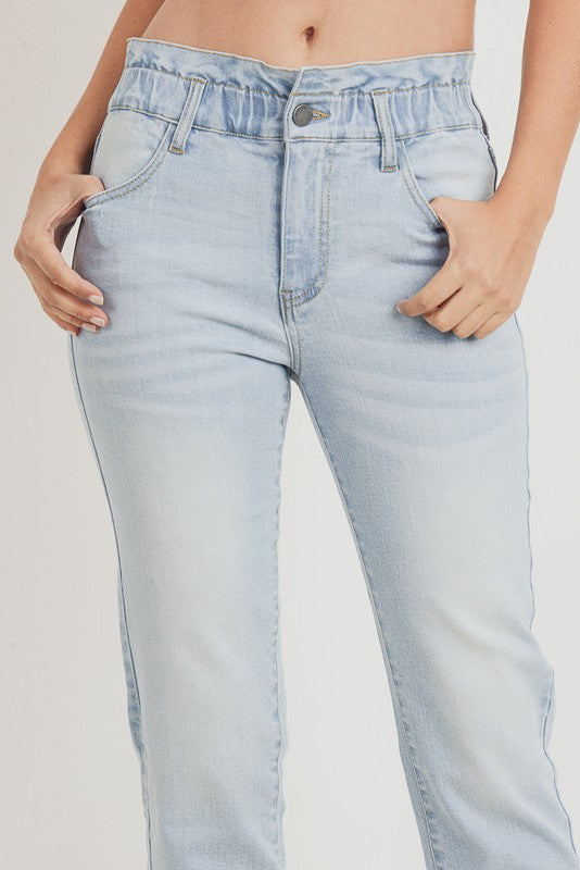 Paperbag elastic waist straight jeans