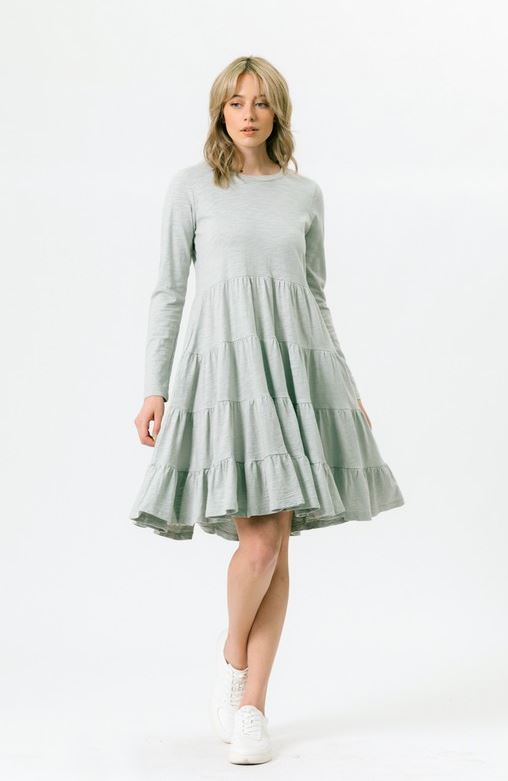 SLUB COTTON TIERED DRESS