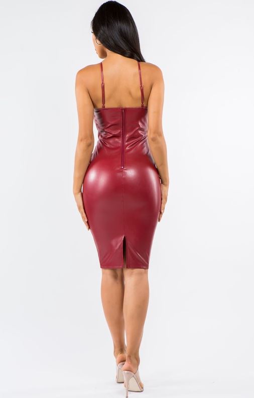 PU BODYCON KNEE LENGTH FIT DRESS