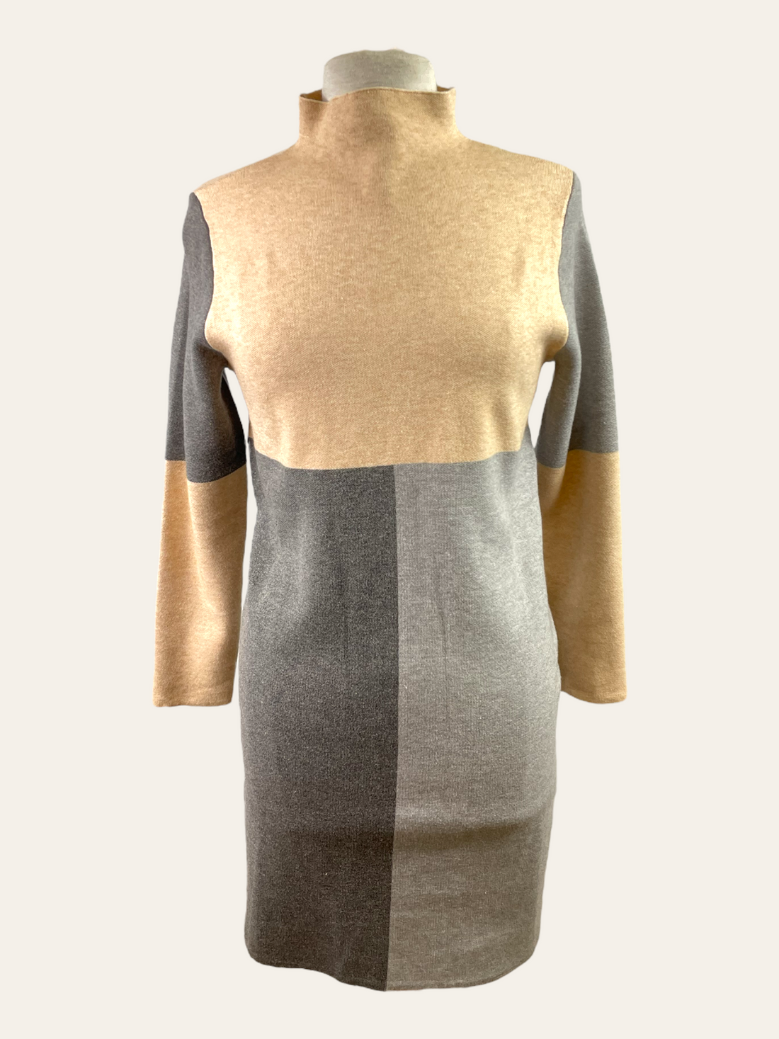 Colorblocked Long Sleeve Dress Beige L