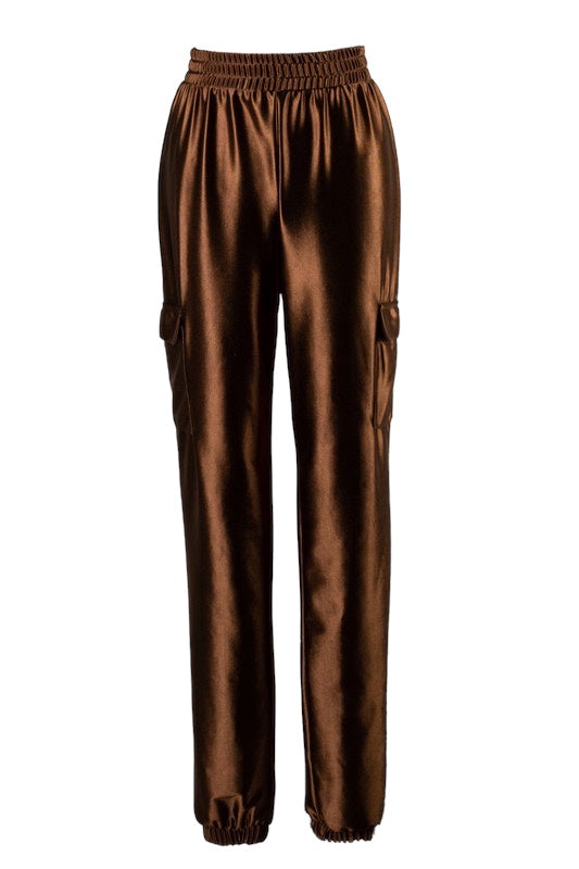Pantalon cargo droit en satin